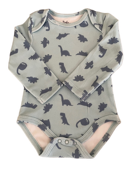 Baby Essentials Long-Sleeve Dinosaur One-Piece Bodysuit - Light Blue 6 Mo.